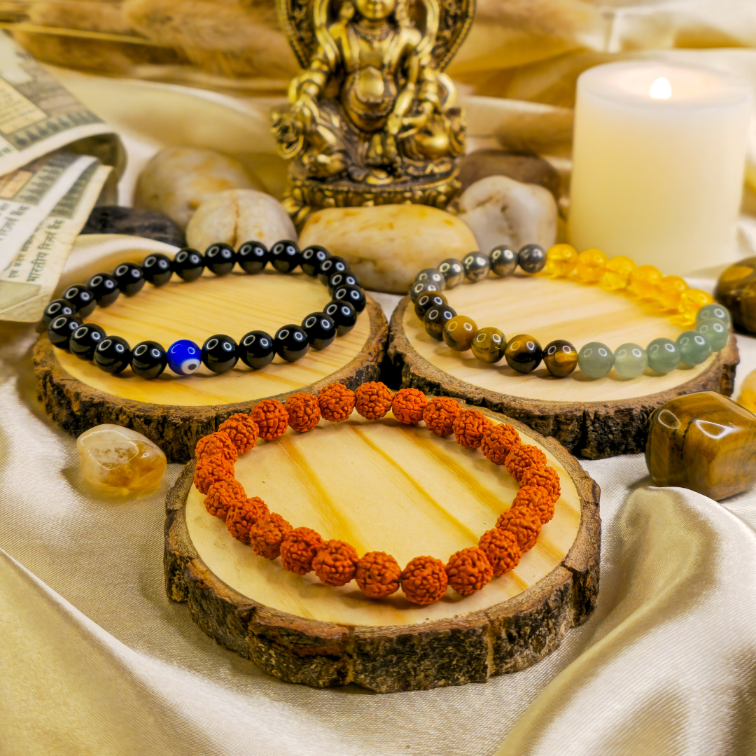 Ultimate Dhan Yog Combo, Panchmukhi Rudraksha, Black Obsidian, Money Magnet Bracelet